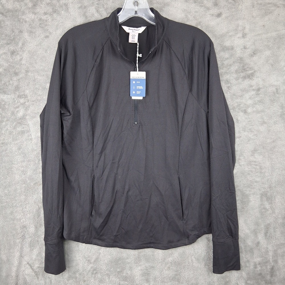 Tommy Bahama Golf Womens XL Black Honeycomb Quarter Zip Pullover UPF 50 NWT